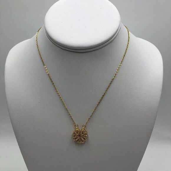 18K Gold Plated Cubic Zirconia Women's Floral Heart Necklace Waterproof - Picture 5 of 14